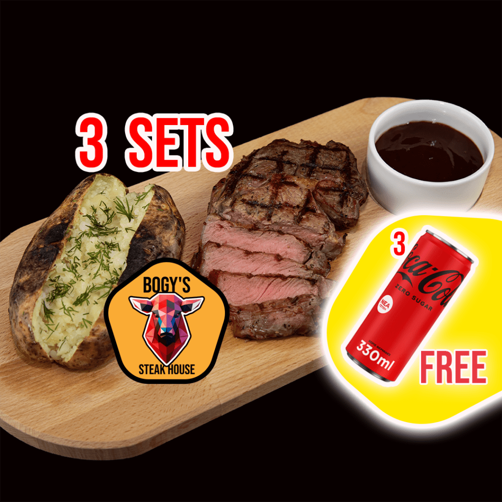 3 Sets Ribeye-Steak 300 g, Ofenkartoffel, Soße + gratis Coca Cola Zero